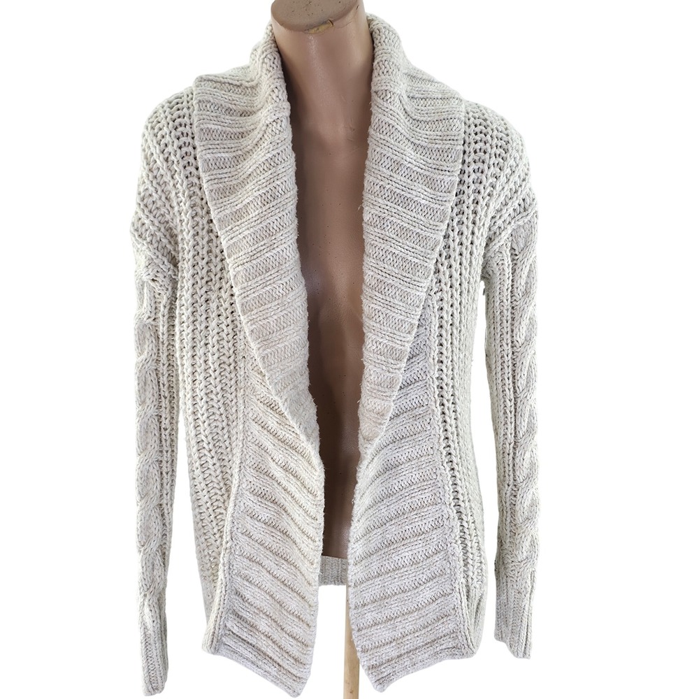 Abercrombie & Fitch Cardigan Womens M Cream Chunky Cable Knit Shawl Collar Open
